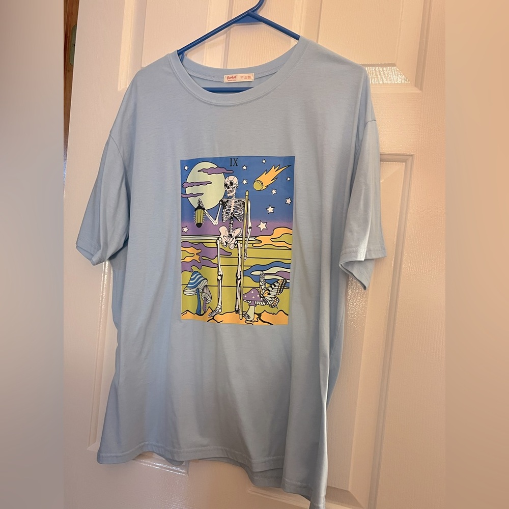 Light Blue Graphic Tee w/ Skeleton Design